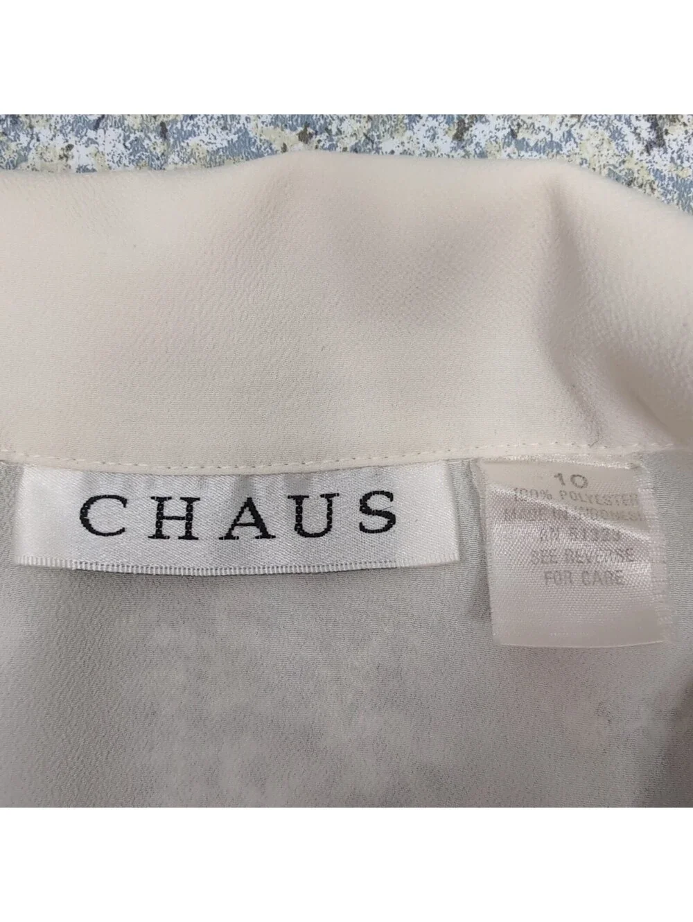 Chaus Off White Shirt Size 10 Black Trim Piping Vintage Nautical Secretarial